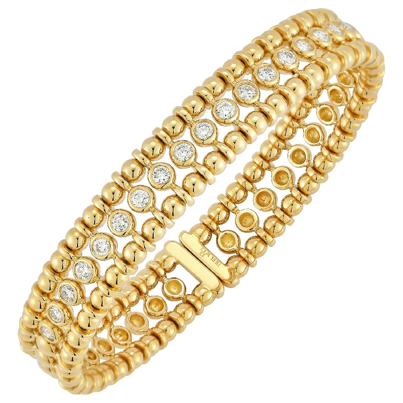 boho pearl charm bracelet 18K Yellow Natural Diamond Cuff Bracelet