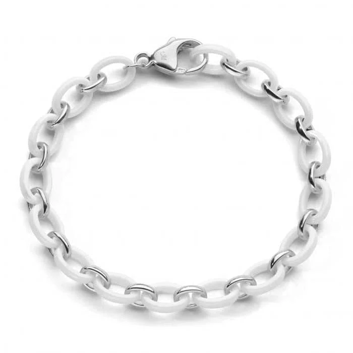 Monica Rich Kosann  "Audrey" Alternating Link Bracelet in Sterling Silver and White Ceramic