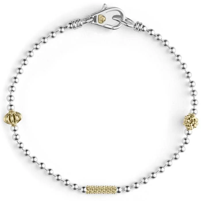 LAGOS Caviar Icon Beaded Bracelet in Sterling Silver and 18K Yellow Gold - Size Medium (7)