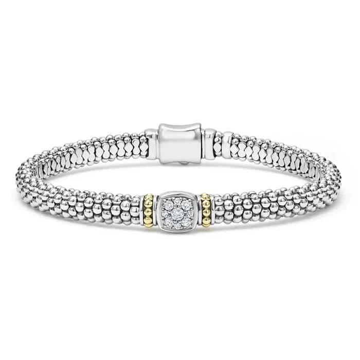 LAGOS 6MM Diamond Caviar Bracelet in Sterling Silver and 18K Yellow Gold