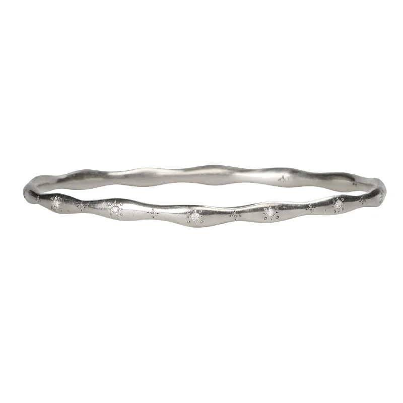 Silver "Wavy Stepping Stone" Bangle with Etching and Diamonds