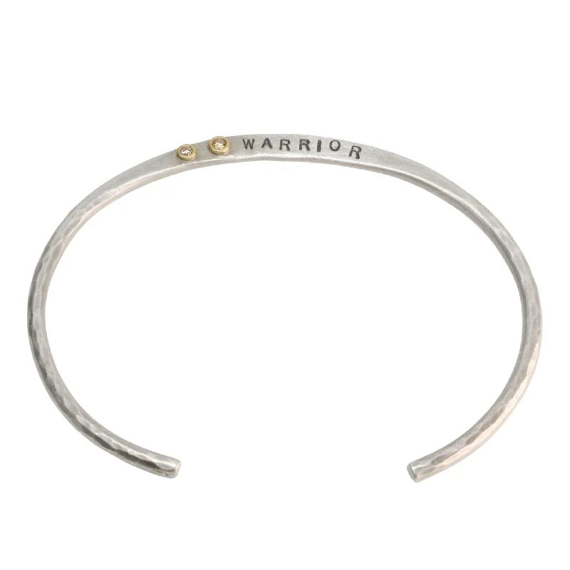 Sterling Silver Flat Hammered Crescent "Warrior" Cuff Bracelet with Diamond Details