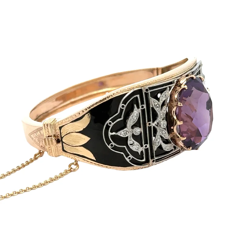 handcrafted crystal quartz ring Antique Amethyst and Diamond Black Enamel Bangle