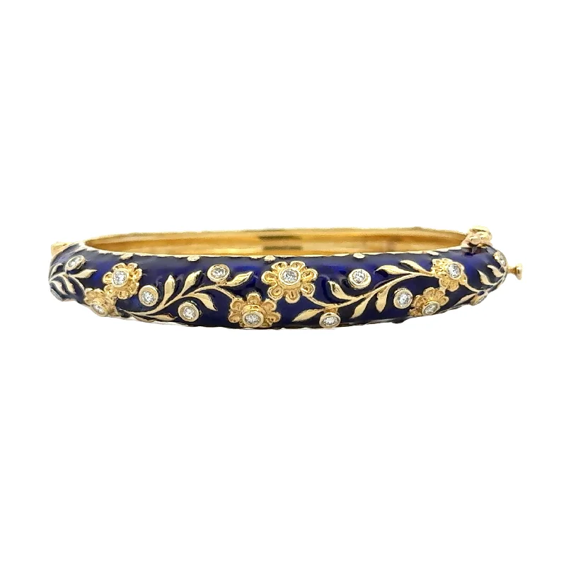 fine silver herringbone necklace Antique Diamond and Blue Enamel Bangle