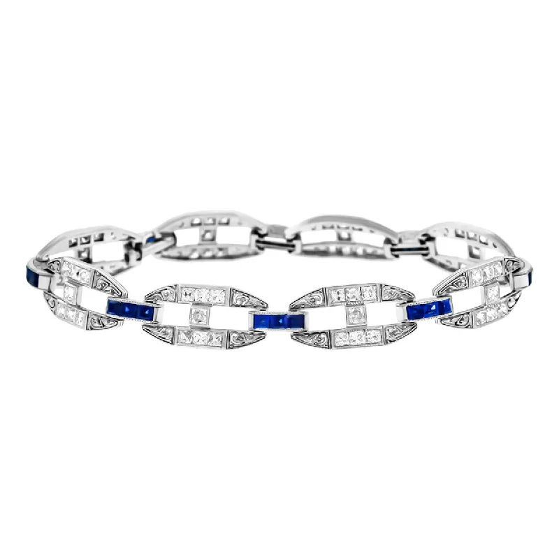 Art Deco Platinum Diamond and Sapphire Bracelet