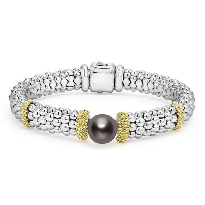 LAGOS Two-Tone Caviar Tahitian Black Pearl Bracelet in Sterling Silver and 18K Yellow Gold