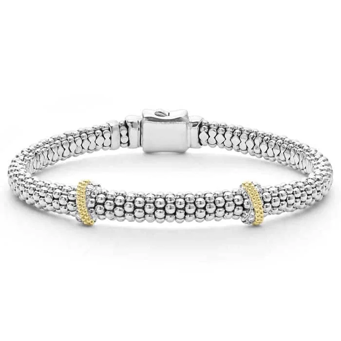 LAGOS Double X Caviar Diamond Bracelet in Sterling Silver and 18K Yellow Gold