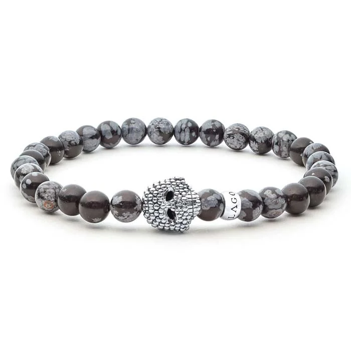 LAGOS Anthem Snowflake Obsidian Skull Bracelet in Sterling Silver