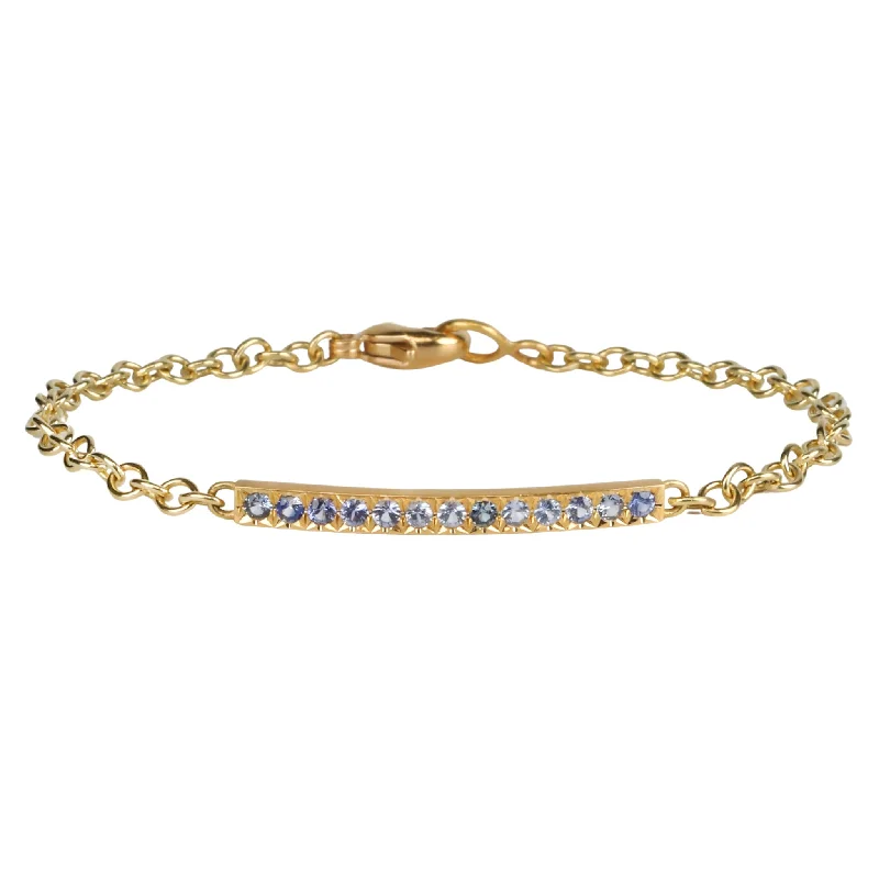 20K & 18K Gold Pave Light Blue Sapphire Bar Bracelet