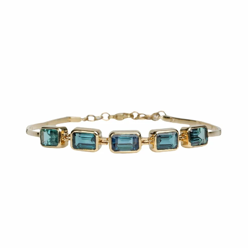 Gold "Articulated" Bezel-Set Blue-Green Tourmaline Baguette Bracelet