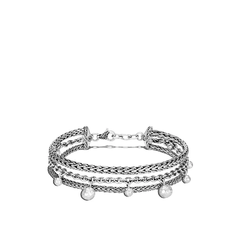 Classic Chain Hammered Silver Multi Row Bracelet