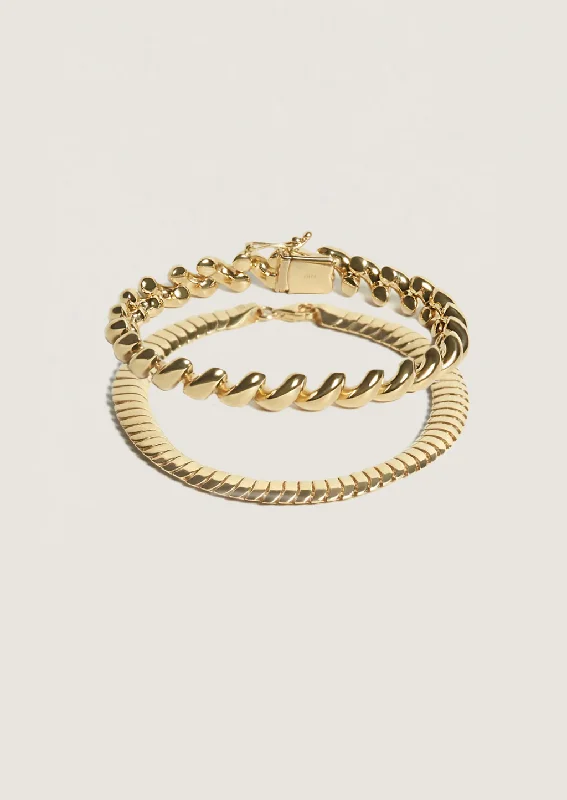 gold initial bracelet personalized Cobra Chain & Hampshire House Bracelet Stack