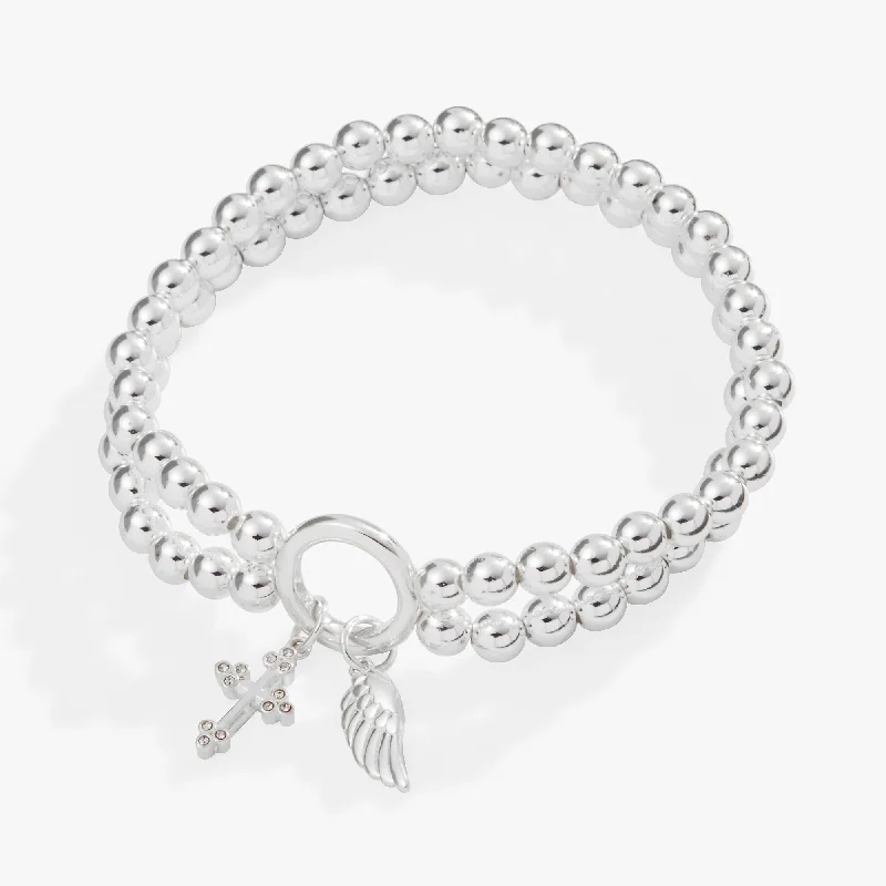 dainty heart charm necklace Cross + Wing Double Stretch Bracelet