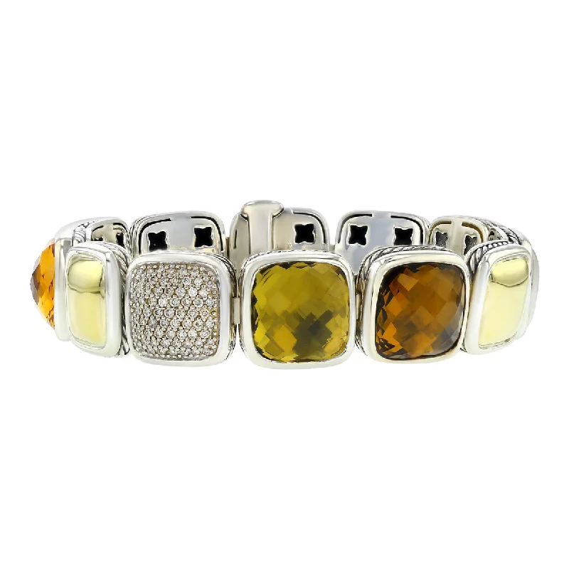 David Yurman Citrine, Quartz and Diamond Chiclet Bracelet