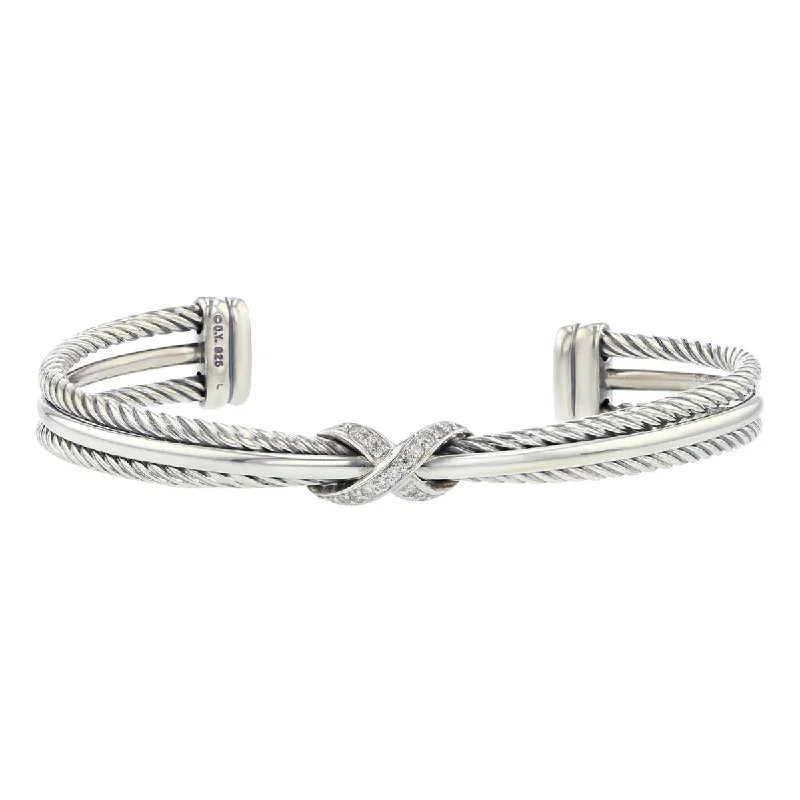 David Yurman Crossover X Bracelet in Sterling Silver with Diamonds