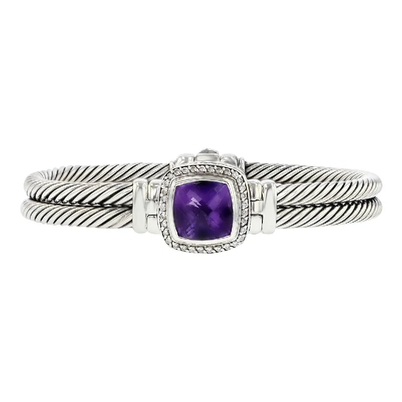 David Yurman Sterling Silver Amethyst and Diamond Albion Bracelet