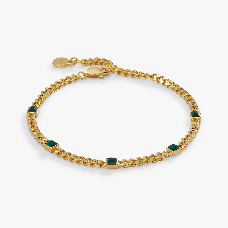 personalized ring with name May Birthstone Emerald Curb Chain Bracelet