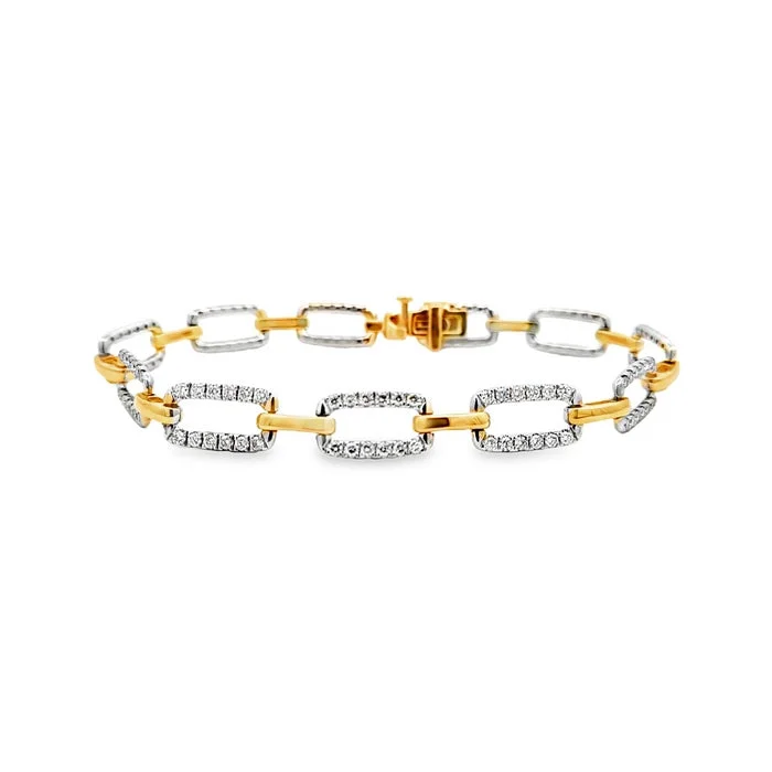 Mountz Collection 7” 1.55 Rectangular Link Diamond Bracelet in 14K White and Yellow Gold