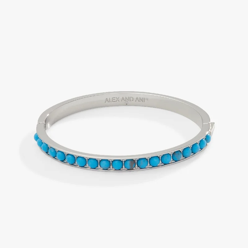 minimalist clover charm bracelet Gemstone Hinge Bangle, Reconstituted Turquoise
