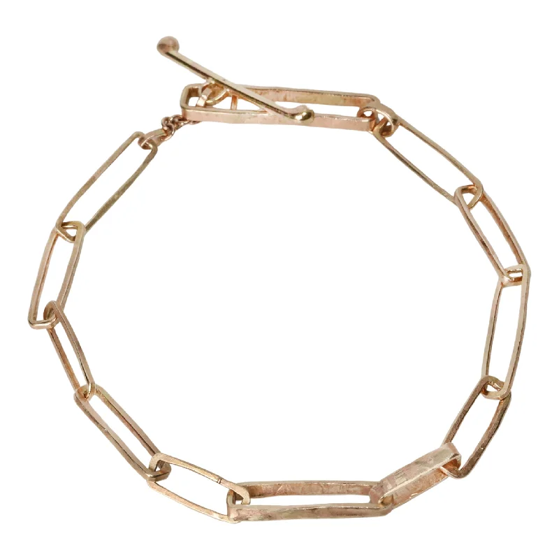 The "Tara" 14 Karat Gold Hammered Rectangular Link Bracelet