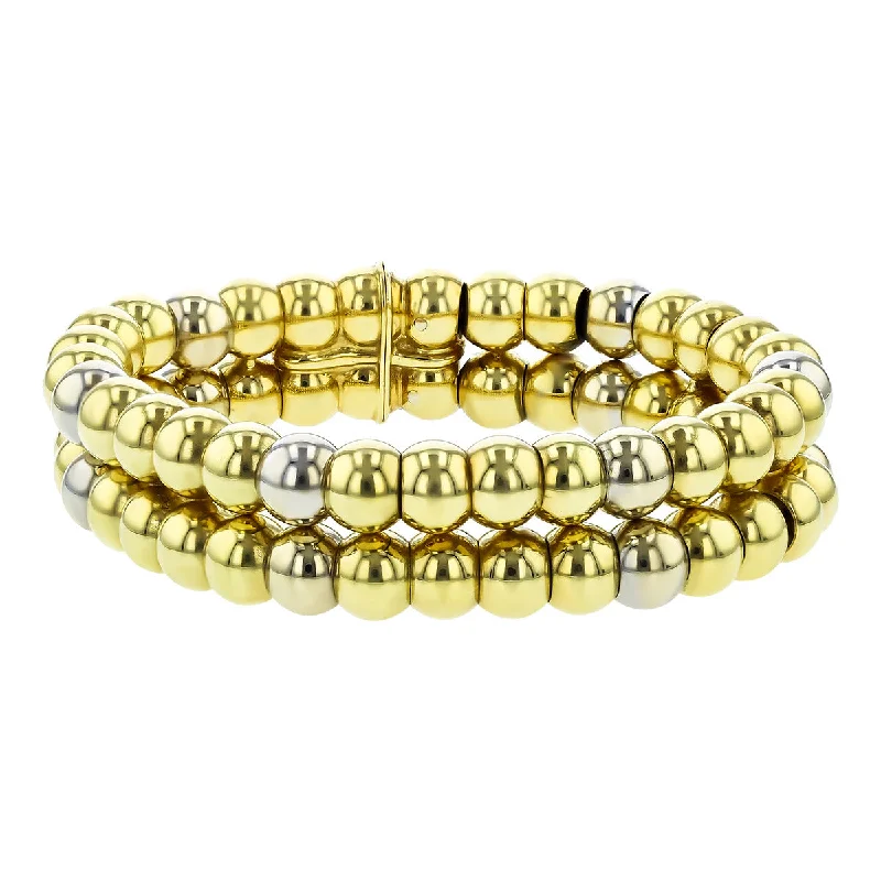 Italian 18K Yellow Gold Double Row Bead Bracelet