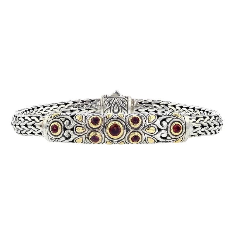 John Hardy Sterling Silver and 14K Gold Garnet Bracelet