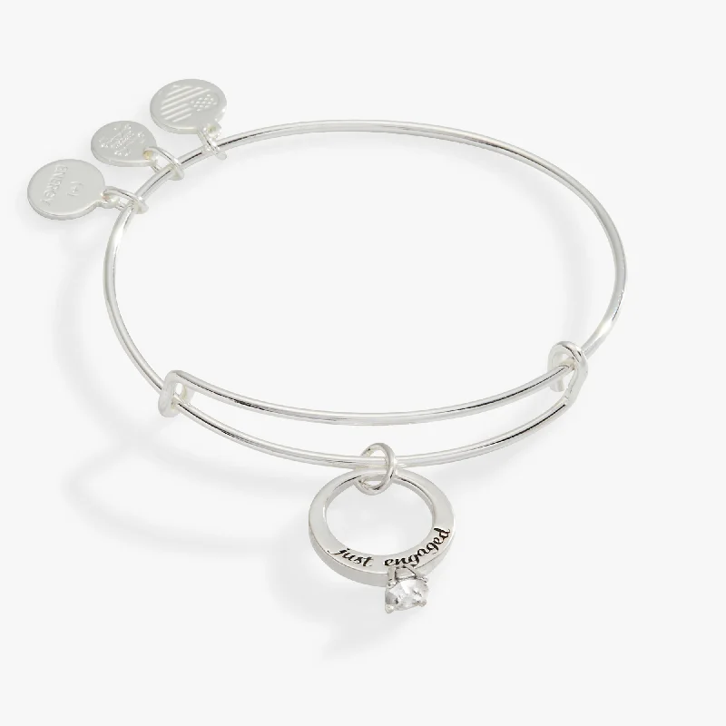 delicate pearl bracelet 'Just Engaged' Charm Bangle Bracelet