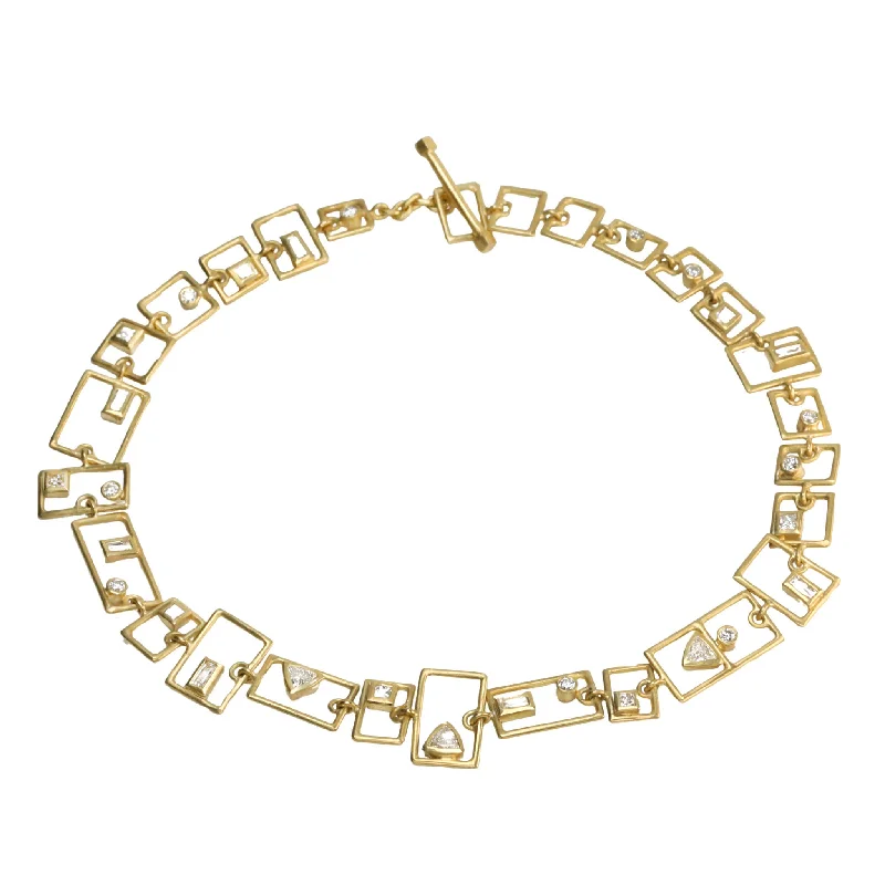 18K Gold "Grid Layout" Bezel-Set Diamond Bracelet