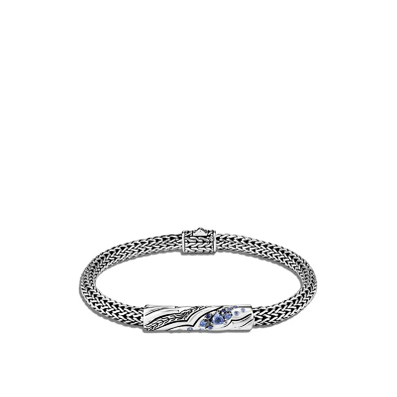 Lahar Silver Extra Small Chain Station Bracelet with Blue Sapphire