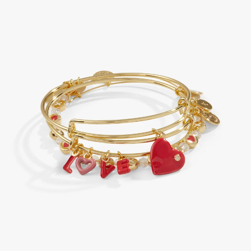 cubic zirconia eternity necklace 'LOVE' Charm Bangle, Set of 3