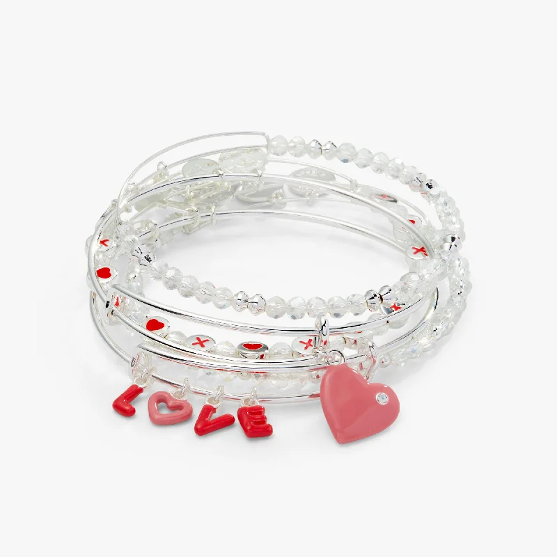 boho pearl charm bracelet 'LOVE' Charm Bangle, Set of 5