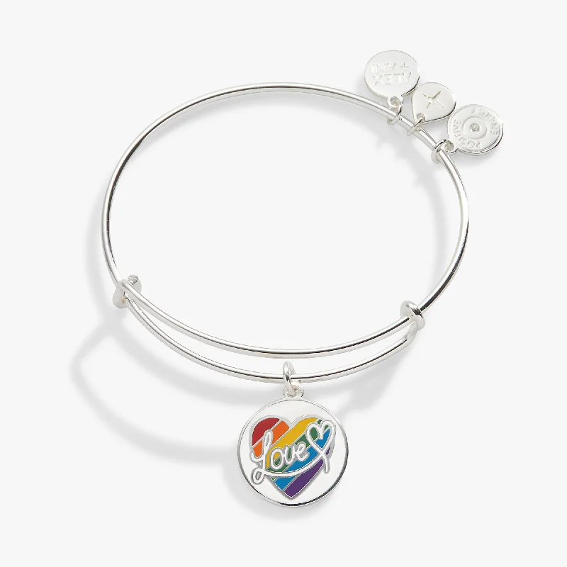 men’s rugged leather bracelet LOVE Rainbow Heart Charm Bangle