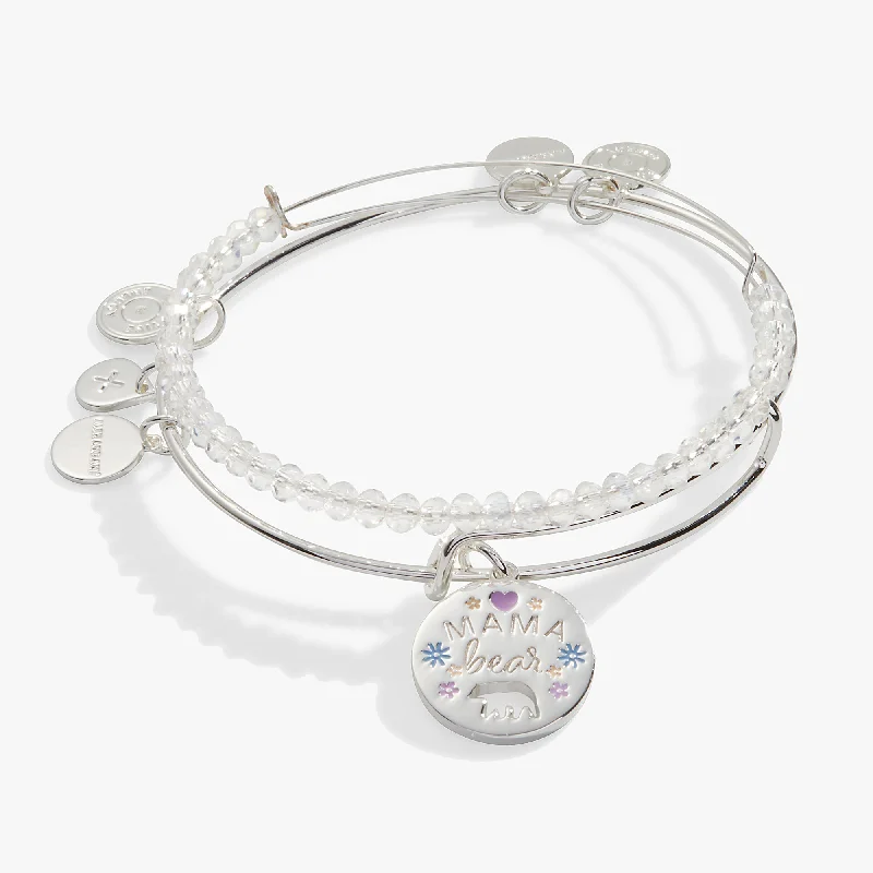 opal cluster ring unique Mama Bear Charm Bangle, Set of 2