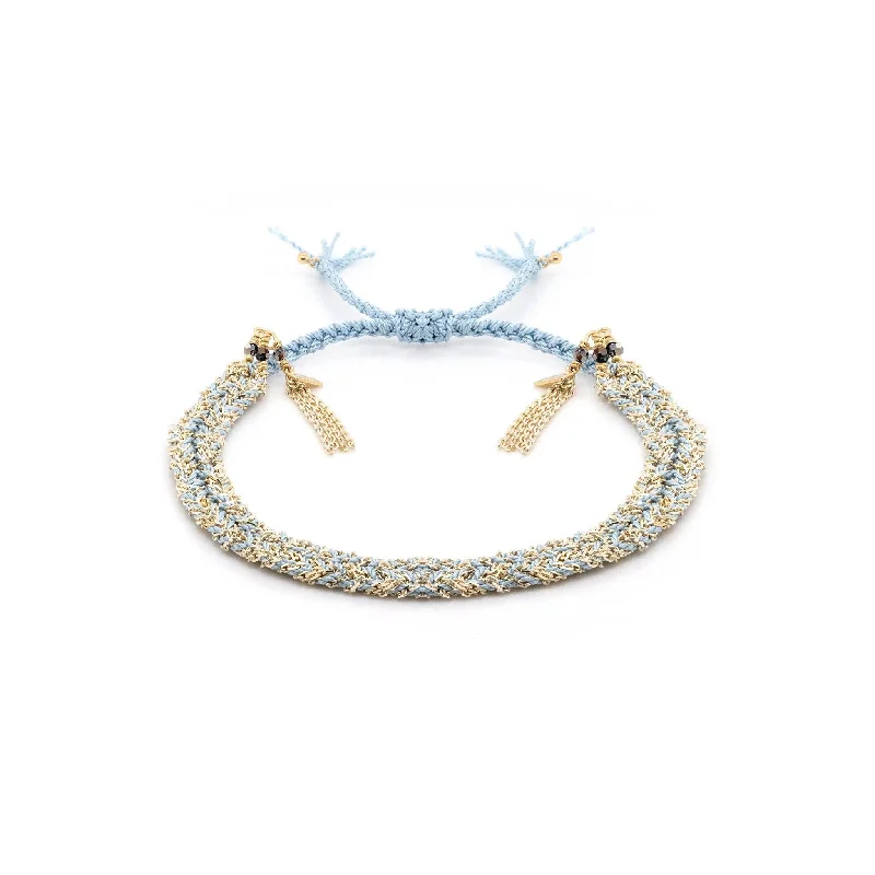 Aqua Silk and Yellow Gold Vermeil Chain Woven Bracelet