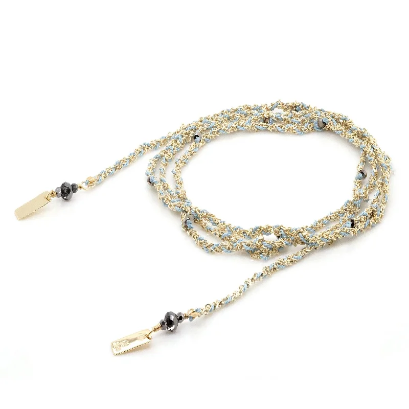 Gold Vermeil Chain and Aqua Silk Woven Wrap