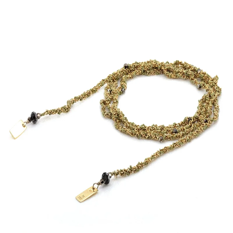 Gold Vermeil Chain and Jade Silk Woven Wrap