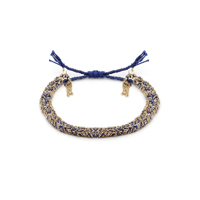 Gold Vermeil Chain and Navy Silk Woven Bracelet