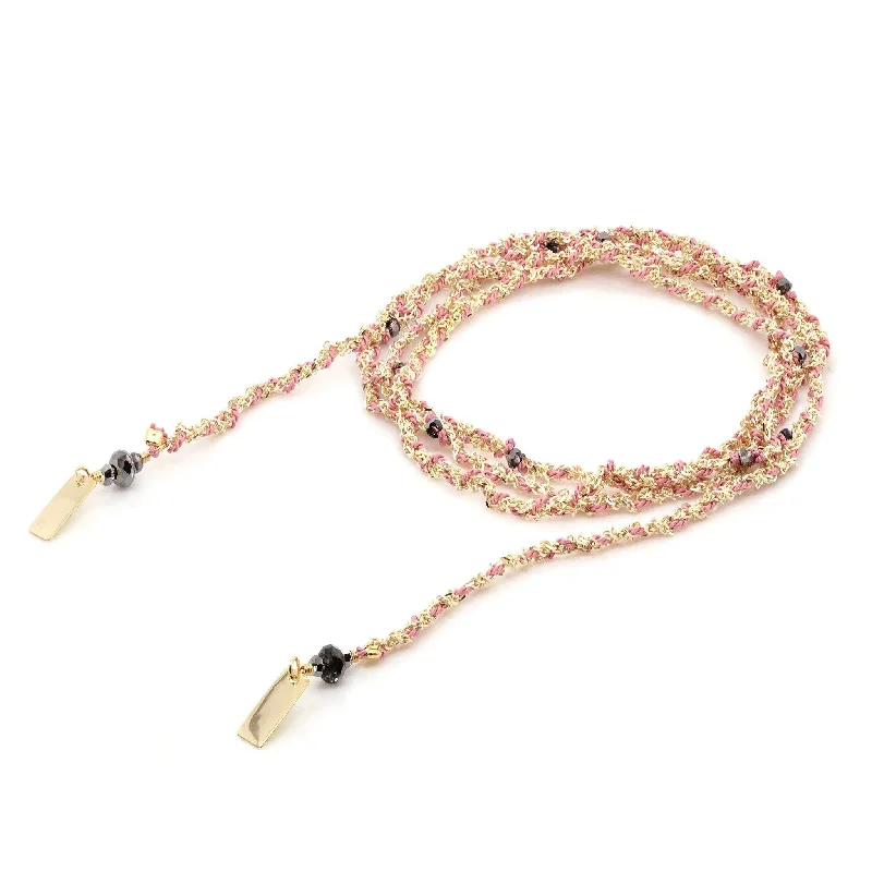 Gold Vermeil Chain and Pink Silk Woven Wrap