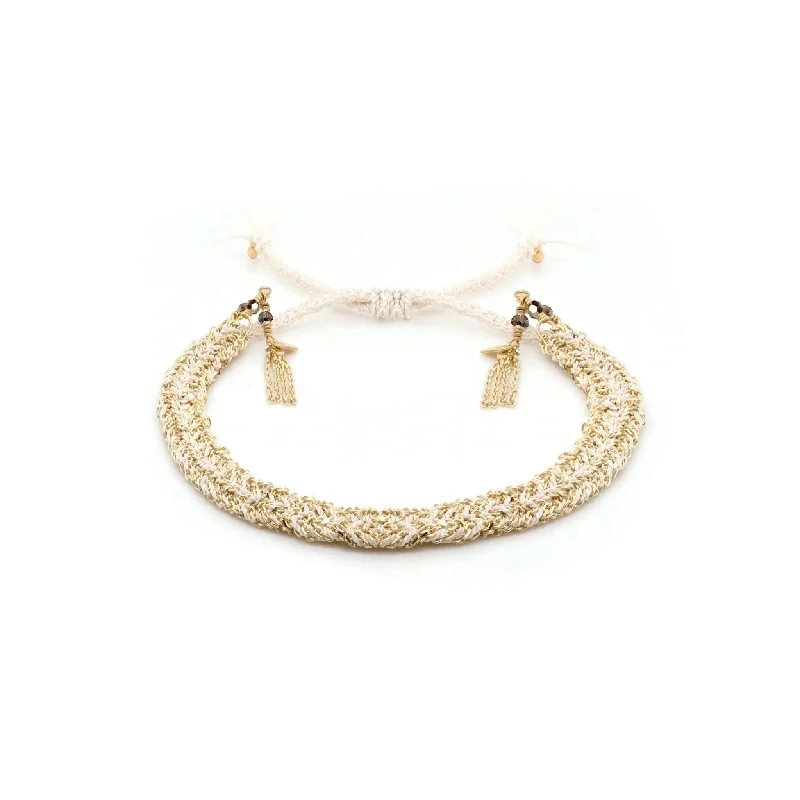 Gold Vermeil & White Silk Woven Bracelet