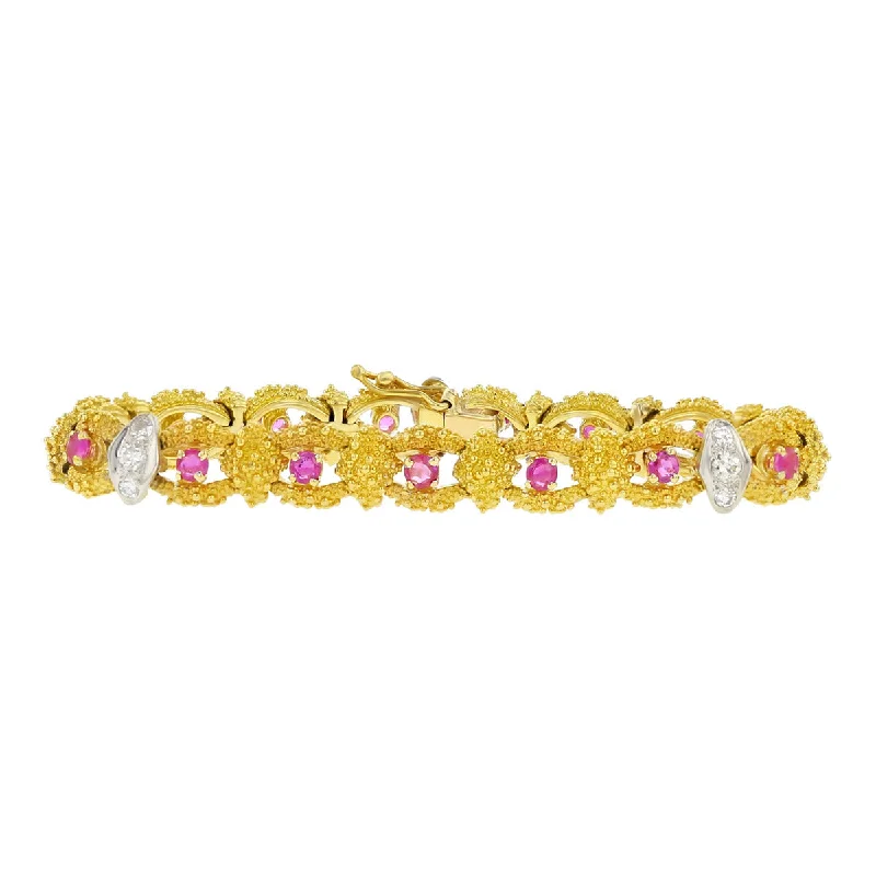 Mid-Century 18K Gold Ruby and Diamond Bracelet