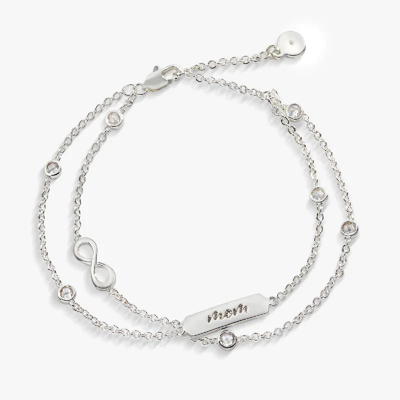 vintage-style floral brooch 'Mom' Infinity Chain Bracelet, Adjustable