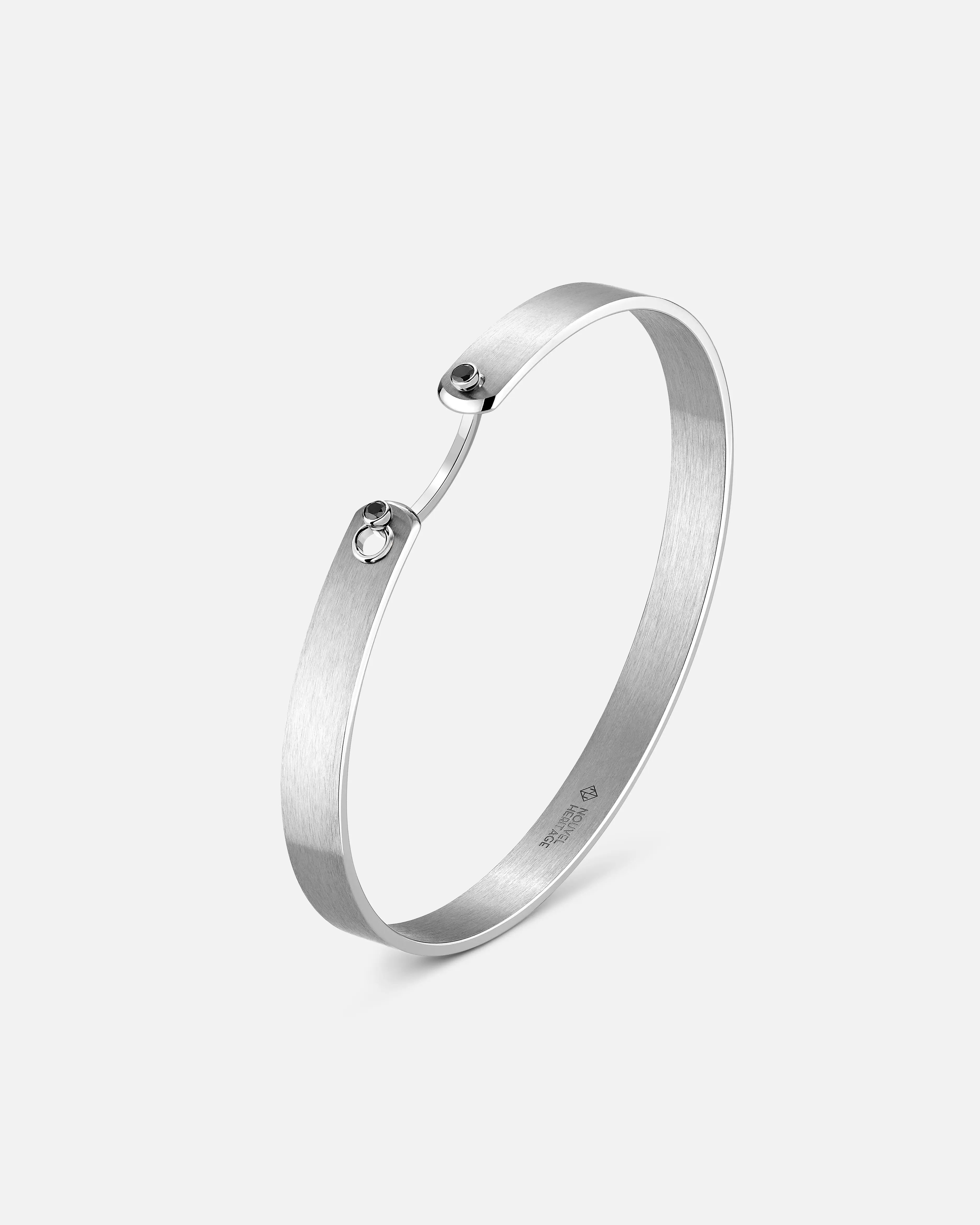 minimalist rose gold bracelet Paris From The Sky GM Mood Bangle with Black Diamonds in White Gold