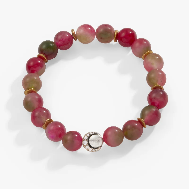 hexagon-shaped engagement ring unique Pink Agate Beaded Stretch Bracelet