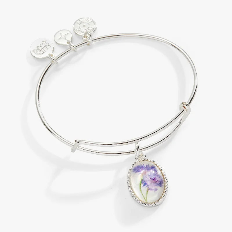 custom nameplate bracelet silver Printed Flower 'Daughter' Charm Bangle