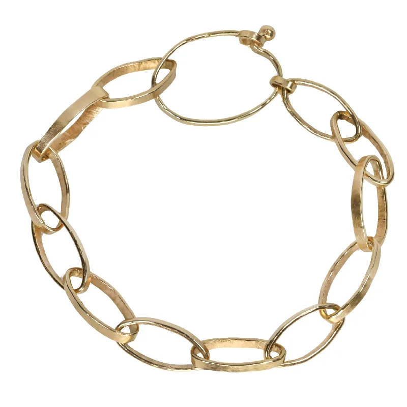 The "Grace" Bracelet with 14 Karat Gold Handmade Hammered Oval Links