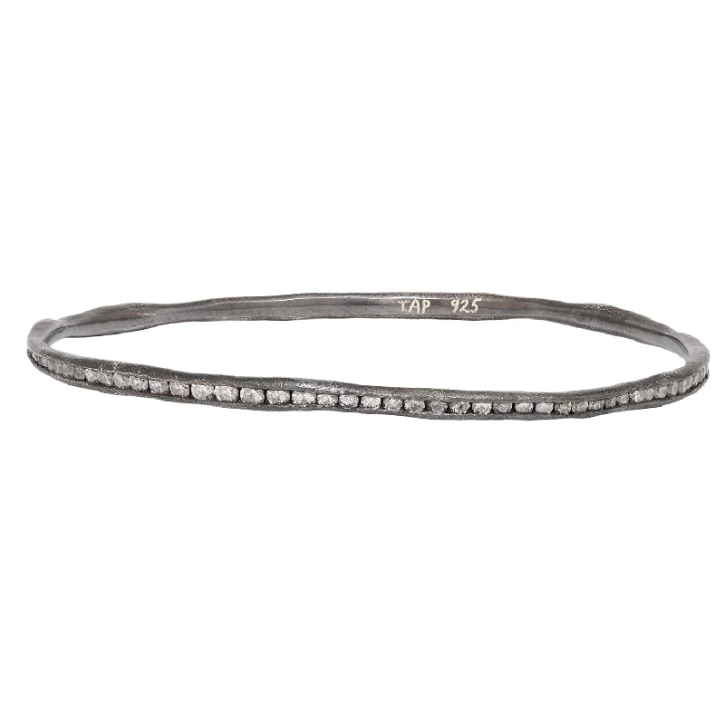 birthstone charm bracelet for mom Silver & Diamond Fissure Bangle