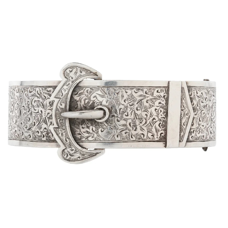 handcrafted silver cross pendant Silver Floral Buckle Bangle
