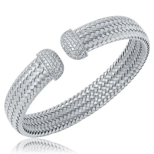 simple crystal earrings Sterling/Rhodium Cuff Bracelet with Cubic Zirconium Size 7