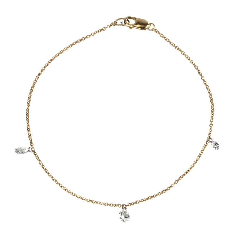 Gold Chain Bracelet with Three Pear-Shaped Free-Set Diamonds