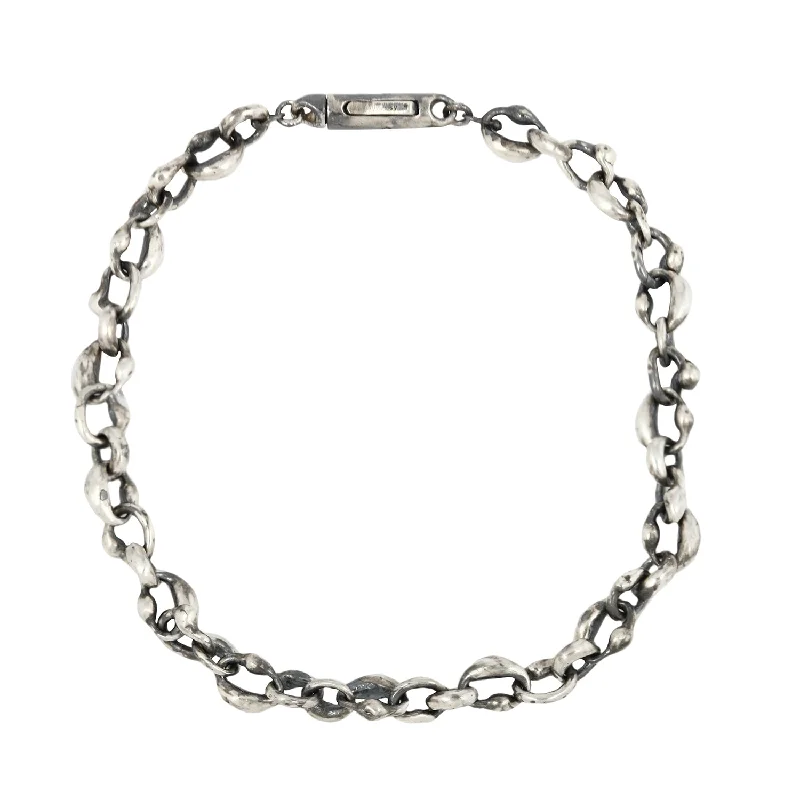 men’s woven leather bracelet Oval Link Silver Chain Bracelet